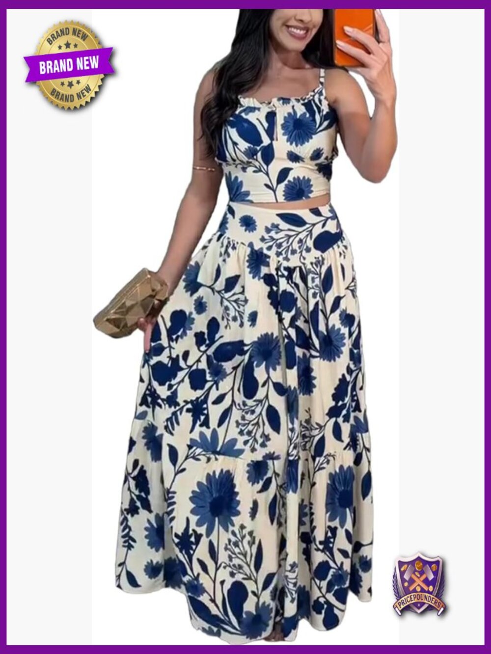 Sleeveless 2 Piece Skirt Set Floral Bohemian Maxi Summer Outfit
